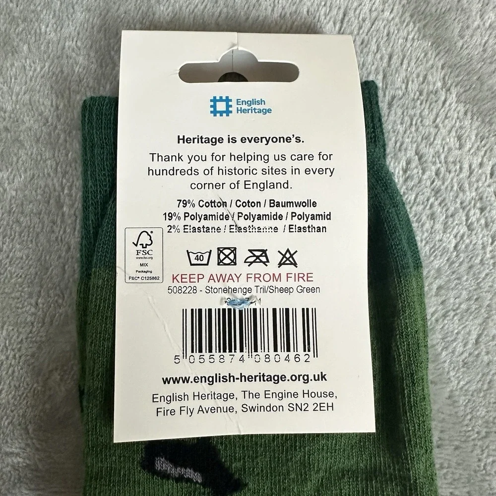 English Heritage Socks Men's 7-11 Green Stonehenge Trilithon Knitted Graphic NEW